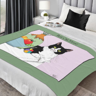 Mother's Day Tuxedo Cat Fleece Blanket
