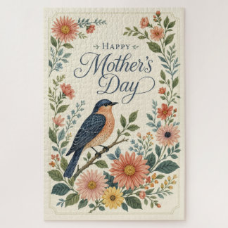 Mother's Day Vintage Bluebird Wildflower Garden Jigsaw Puzzle