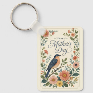 Mother's Day Vintage Bluebird Wildflower Garden Keychain
