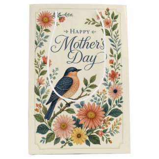 Mother's Day Vintage Bluebird Wildflower Garden Medium Gift Bag