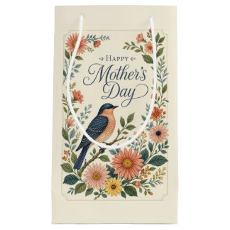 Mother's Day Vintage Bluebird Wildflower Garden Small Gift Bag