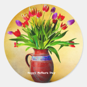 Mother's Day Vintage Vase and Flowers Classic Round Sticker