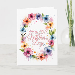 Mother's Day Watercolor Floral Wreath in Pink Card