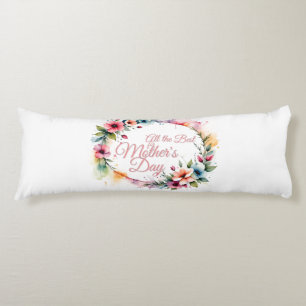 Mother's Day Watercolor Floral Wreath in Pink V2.0 Body Pillow
