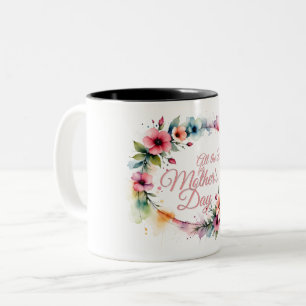Mother's Day Watercolor Floral Wreath in Pink V2.0 Two-Tone Coffee Mug