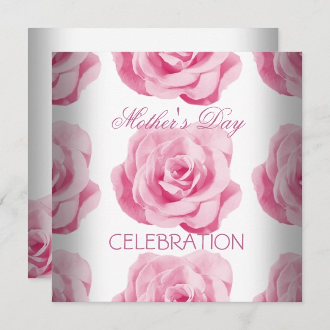 Mother's Day White Pink roses Flowers Invitation (Front/Back)