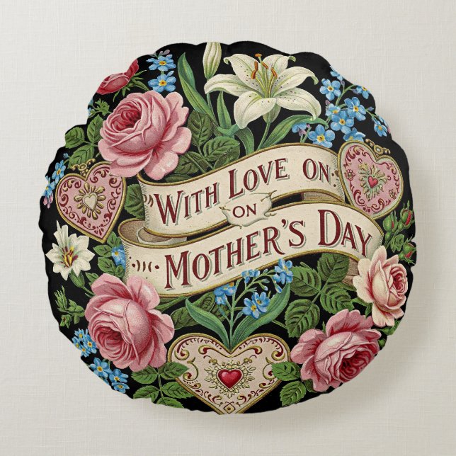Mother's Day with Love Round Pillow (Front)