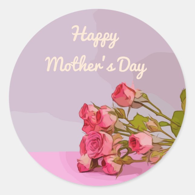 Mother's Day with pink roses Classic Round Sticker (Front)