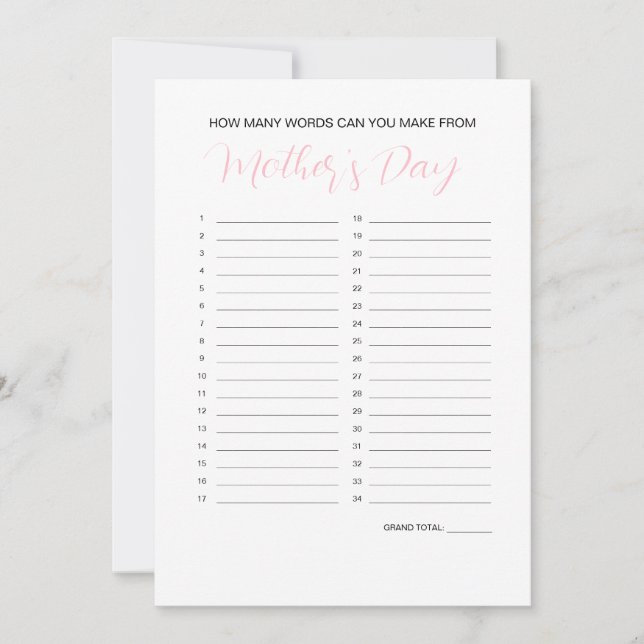 Mother's Day Word Maker Game Invitation (Front)