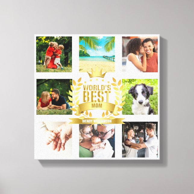 Mothers Day Worlds Best Mom Family Photo Collage Canvas Print (Front)
