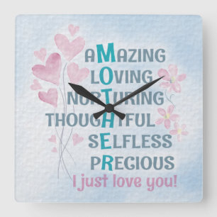 Mother's heart square wall clock