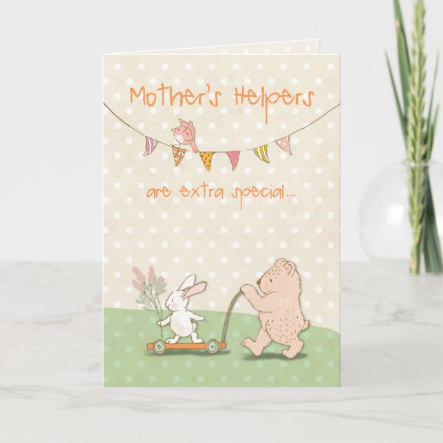 Mother's Helper Thanks Bear and Bunny Thank You Card (Front)