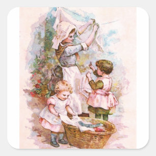 MOTHERS HELPERS ON LAUNDRY DAY SQUARE STICKER