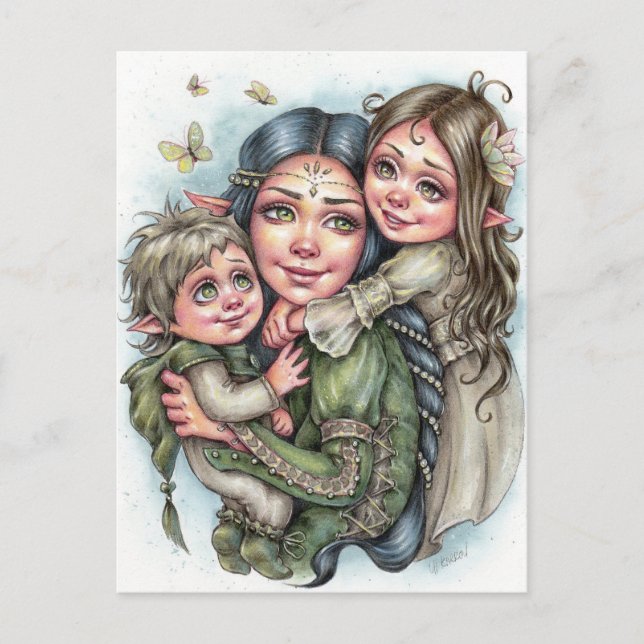 Mother's Love Postcard Elf Family Fairytale Love  (Front)