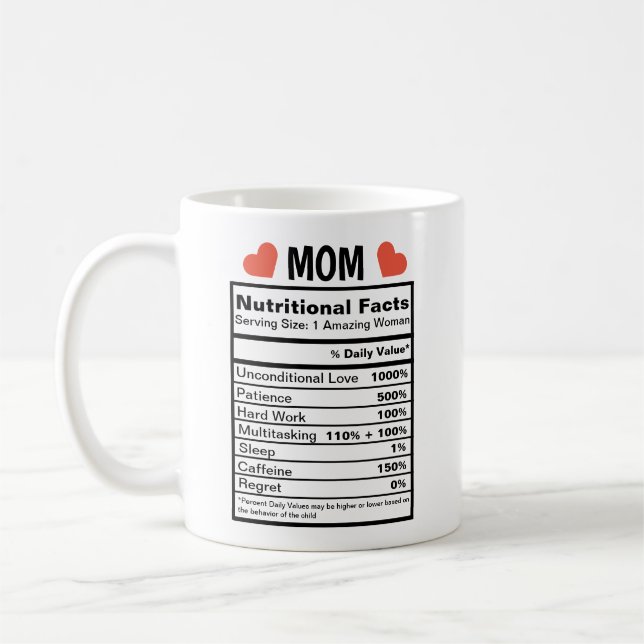 MOTHER'S NUTRITIONAL FACTS, GIFT FOR MOTHER'S DAY COFFEE MUG (Left)