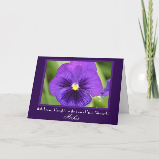 Mother's Passing Purple Pansy Sympathy Card (Front)