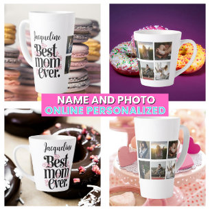 Mother's Photo Collage Pink Floral Best Mom Ever Latte Mug