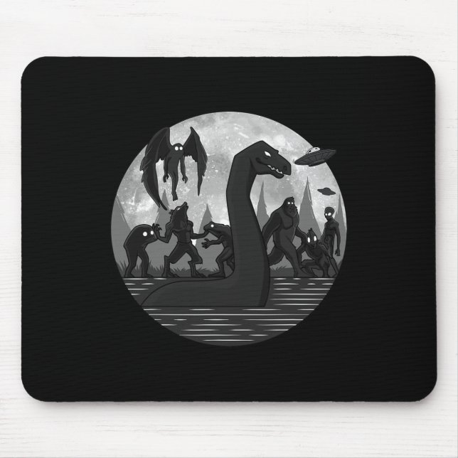Mothman Bigfoot Loch Ness Monster Aliens Ufo Fun C Mouse Pad (Front)