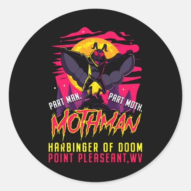 Mothman Fun Cryptid Harbinger Part Man Part Moth  Classic Round Sticker (Front)