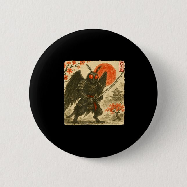 Mothman Samurai Japanese Warrior Costume Sumi-e Ar 2 Inch Round Button (Front)