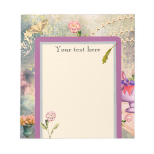 Moths and Pansies Personalized Romantic Notepad
