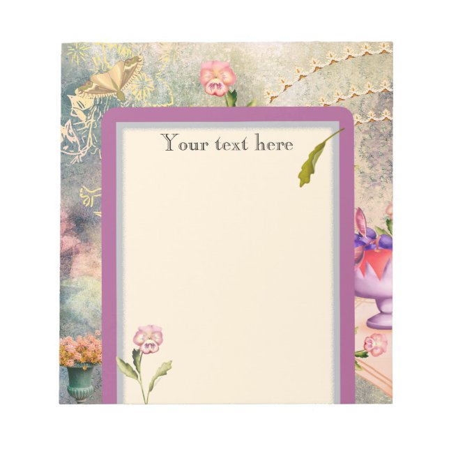 Moths and Pansies Personalized Romantic  Notepad (Front)