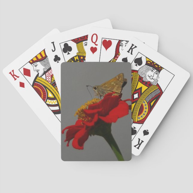 Moths and Red Zinnia Playing Cards (Back)
