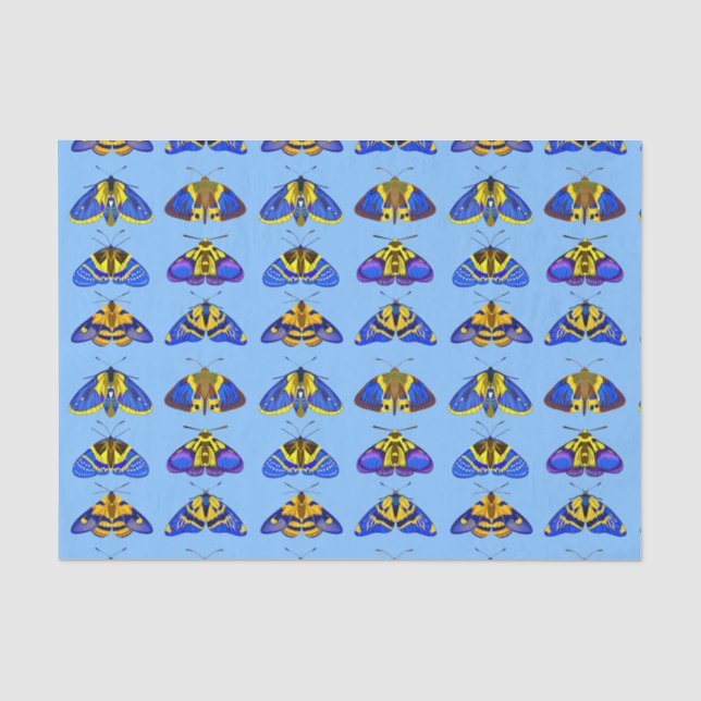 Moths in Blue, Golden Yellow and Brown Tissue Paper (Front)