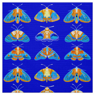 Moths in Dark Blue, Orange and Turquoise  Fabric