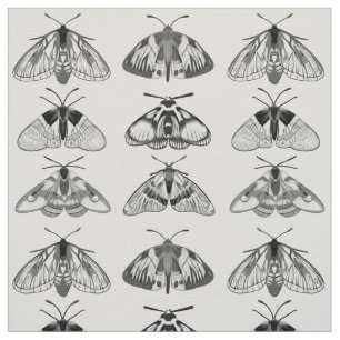 Moths in Gray, Black and White Fabric