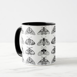 Moths in Grey, Black and White Mug