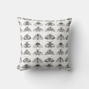Moths in Grey, Black and White Outdoor Pillow