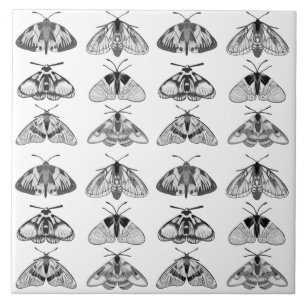 Moths in Grey, Black and White  Tile