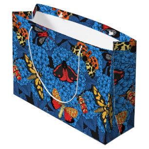 Moths on blue hydrangea large gift bag