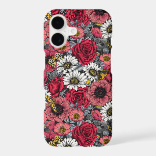 Moths on flower mix in red and grey