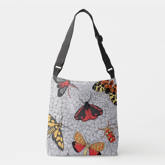 Moths on hydrangea crossbody bag (Front)