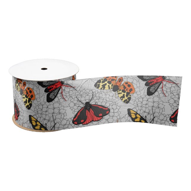 Moths on hydrangea satin ribbon (Spool)