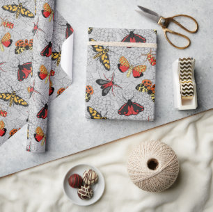 Moths on hydrangea wrapping paper
