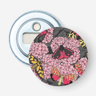 Moths on pink hydrangea bottle opener