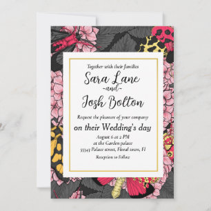 Moths on pink hydrangea invitation