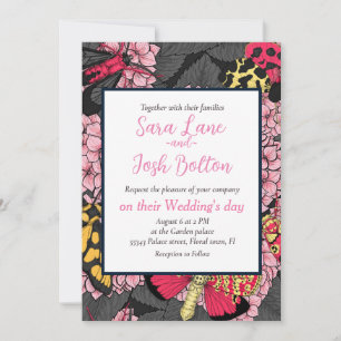 Moths on pink hydrangea invitation