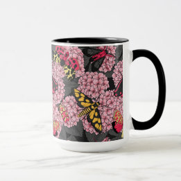 Moths on pink hydrangea mug