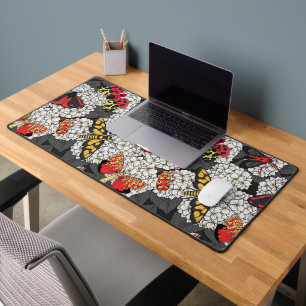Moths on white hydrangea desk mat