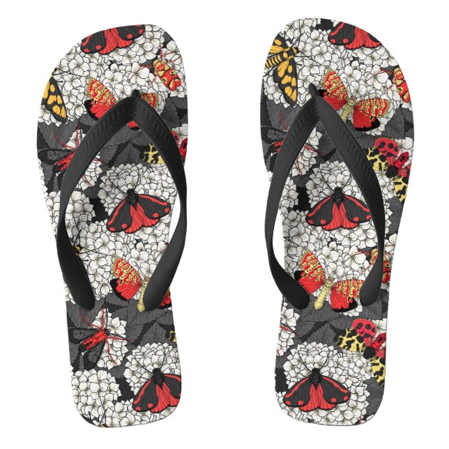 Moths on white hydrangea flip flops (Footbed)