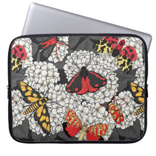 Moths on white hydrangea laptop sleeve