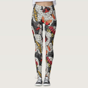 Moths on white hydrangea leggings