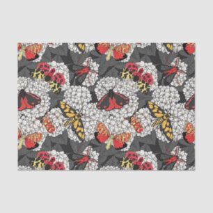 Moths on white hydrangea tissue paper