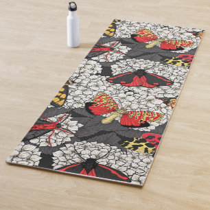 Moths on white hydrangea yoga mat