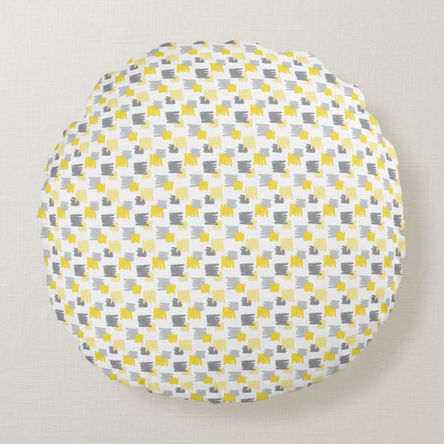 Motif à brosse Jaune et gris Coussin rond (Devant)