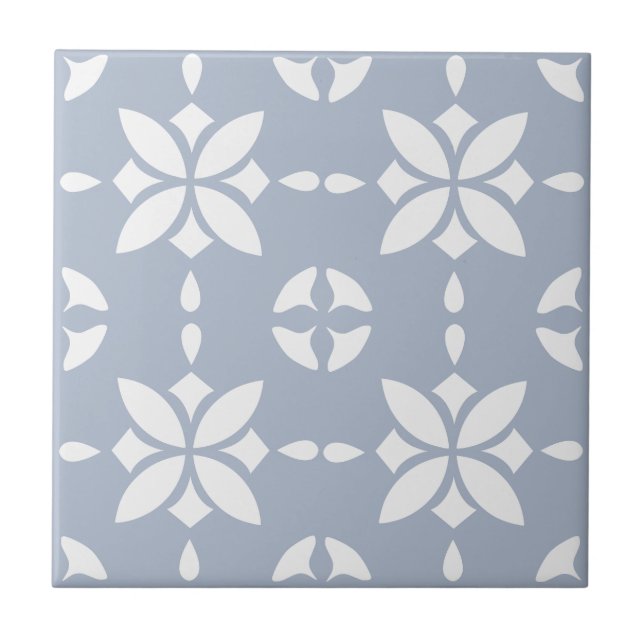 Motif à carreaux de fleurs blanches sur bleu Dusty (Devant)
